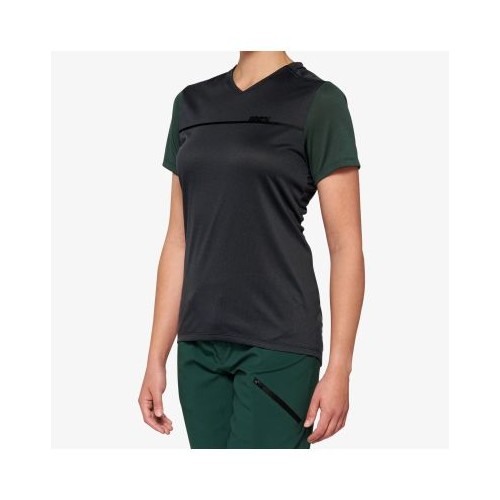 Bluze 100% RIDECAMP Womens Short Sleeve Jersey Charcoal/Forest Green